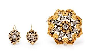 * A Collection of Yellow Gold, Enamel Diamond Jewelry, 15.10 dwts.