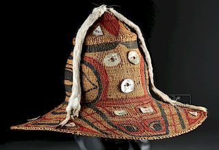 Early 20th C. Haida Ceremonial Woven Hat w/ Ermine Pelt