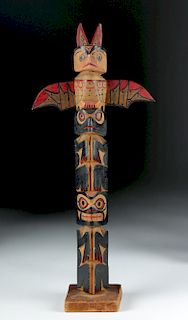 Early 20th C. Northwest Coast Kwakiutl Wood Totem Pole