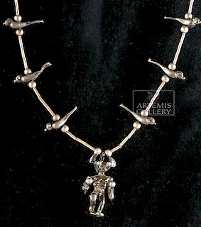 20th C. Southwestern Silver Necklace w/ Birds & Dancer