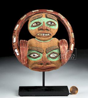 Early to Mid 20th C. Haida Wood & Abalone Frontlet