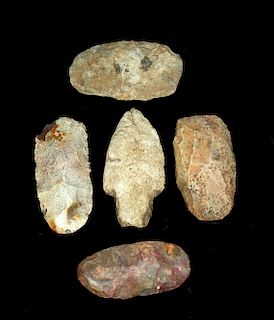Five Native American Stone Tools - Archaic & Woodland