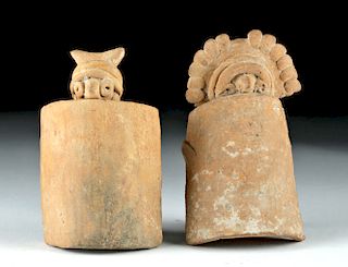 Pair of Colima Pottery Ocarinas - Shielded Warriors