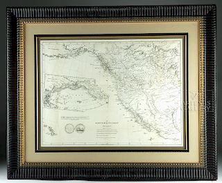 Framed Burr Northwest Coast of North America Map, 1840