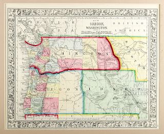 19th C Mitchell Map Oregon, Washington, Idaho & Dacotah
