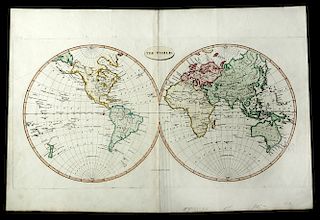 Russell Map of the World Hand-Colored Engraving ca 1815