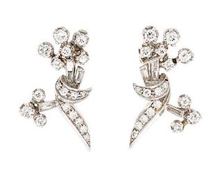 A Pair of Platinum and Diamond Earclips, 6.70 dwts.