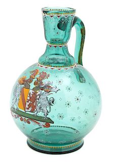 A Bohemian Green Glass Decanter Height 9 1/2 inches.