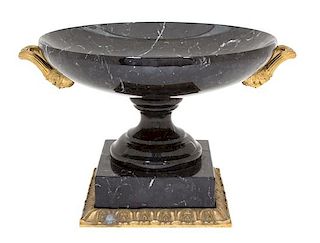 A Gilt Bronze Mounted Black Marble Tazza Height 7 1/2 x diameter 10 1/8 inches.