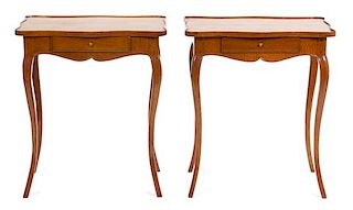 A Pair of Louis XV Style Mahogany Side Tables Height 28 1/2 x width 24 1/2 x depth 16 inches.