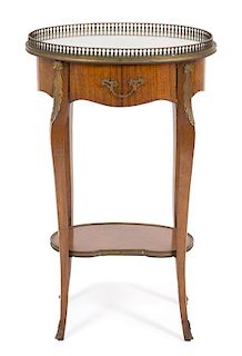 A Louis XV/XVI Transitional Style Parquetry Inlaid Side Table Height 30 1/4 x width 19 x depth 12 inches.