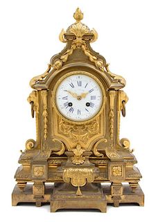 A Louis XVI Style Gilt Metal Mantel Clock Height 15 inches.