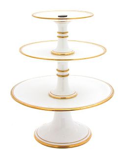 A Three Tier Porcelain Cake Stand Height 11 1/2 inches.