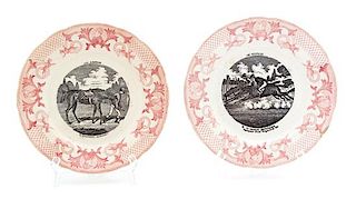 A Pair of French Pexonne Faience Transfer Decorated Plates Diameter 7 3/4 inches.