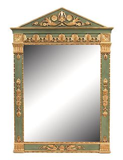 A Neoclassical Style Painted and Parcel Gilt Mirror Height 77 x width 55 inches.