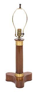 An Empire Style Gilt Metal Mounted Mahogany Columnar Table Lamp Height 15 inches.