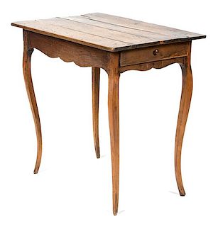 A French Provincial Style Oak Table Height 27 x width 20 x depth 18 1/2 inches.