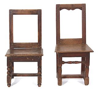 Two Pegged Oak Child's Chairs Height 32 inches.