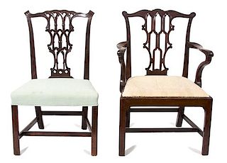 Two George III Carved Mahogany Chairs Height of armchair 38 inches.