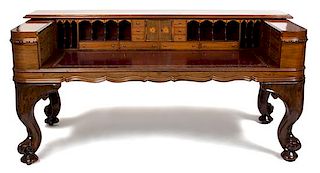 A Victorian Rosewood and Mahogany Spinet Piano-Form Desk Height 39 1/4 x length 84 x depth 39 1/2 inches.