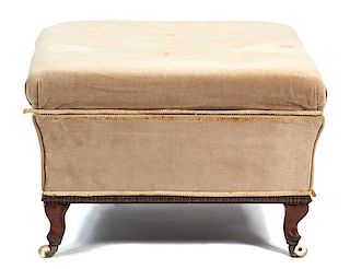 A Victorian Mahogany and Upholstered Ottoman with Lift Top Height 18 x width 25 x depth 25 inches.