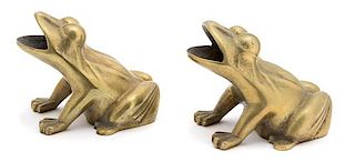 Two Brass Frogs Height of taller 4 1/2 inches.