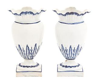 A Pair of English Caughley Soft Paste Porcelain Urns Height 5 7/8 inches.