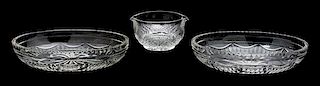 Three Cut Glass Bowls Length of largest 10 1/4 inches.
