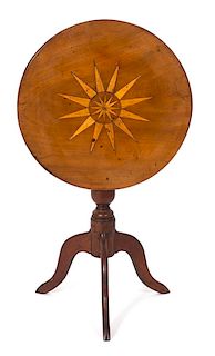 An American Inlaid Tilt-Top Tea Table Height 27 x diameter 21 inches.