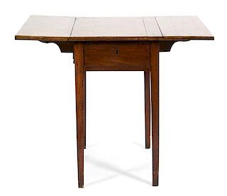 An American Mahogany Drop Leaf Side Table Height 28 1/4 x width 31 3/4 x depth 36 inches (leaves up).