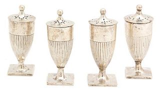 Four English Silver Urn-Form Standing Salts, London, 1821, 1884 and 1890,