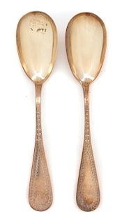 A Pair of American Silver Brite-Cut Serving Spoons, Bigelow Brothers & Kennard, Boston,