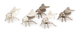 Three Pairs of Silver and Glass Bee-Form Salt and Peppers, Godinger, New York, NY,