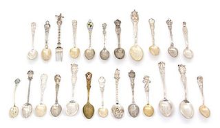 A Collection of American and Continental Silver Souvenir Spoons and One Fork, , 24 items total