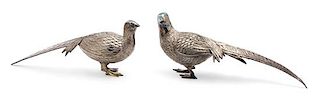 A Pair of Silvered Metal Pheasants Length 15 inches.