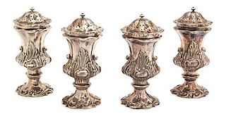 Four Sheffield Plate Standing Salts and Peppers, 19TH CENTURY,