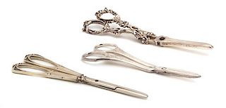 Three Pairs of Silver Plate Grape Scissors, Various Makers,