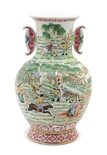 A Chinese Export Famille Vert Porcelain Vase Height 12 3/4 inches.