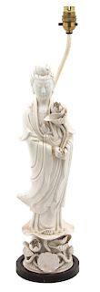 A Chinese Blanc de Chine Porcelain Figure of Guan Yin Height of figure 18 1/2 inches.