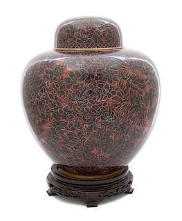 A Chinese Cloisonne Ovoid-Form Covered Jar Height 14 3/4 inches.