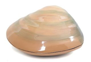 A Japanese Lacquered Clam Shell Box Length 8 1/2 inches.