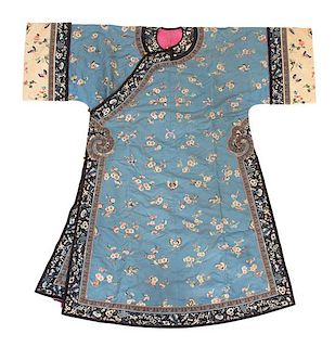 A Chinese Embroidered Silk Robe Length 55 inches.