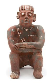 A Nayarit Style Slip Painted Ceramic Figure of Seated Woman Height 15 inches.