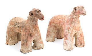 A Pair of Terracotta Models of Dogs Height 15 1/2 inches.