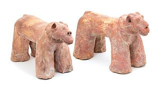 A Pair of Terracotta Models of Dogs Height 12 1/2 inches.