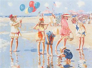 Robert Sarsony, (American, b. 1938), Children at Seaside