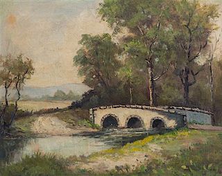 T. C. Duncan, (American, 20th Century), Landscape with Bridge Over River