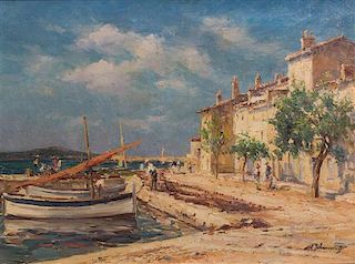 Jules Ribeaucourt, (French, 1866-1932), Boats in Sunny Harbor