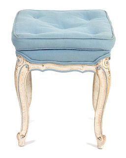 A Louis XV Style Painted Tabouret Height 18 x 15 1/2 inches square.