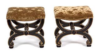 A Pair of Regency Style X-Form Tabourets Height 18 inches.